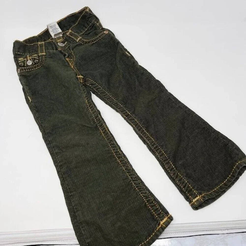 True Religion Corduroy Pants Kids Girls Classic Stretch Wide Leg Green Size 4 - Picture 1 of 9